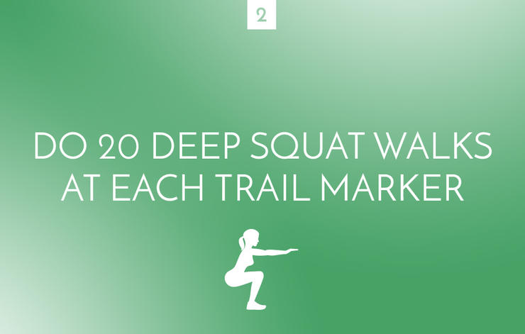 Deep squat walks at trail marker