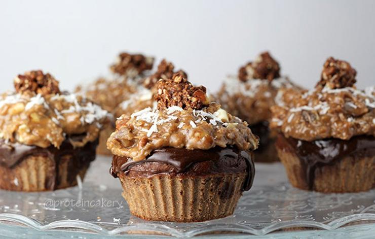 German Chocolate Protein Cupcakes