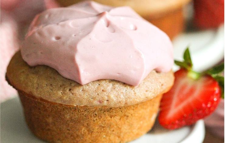 Healthy Strawberry Cupcakes with Strawberry Frosting