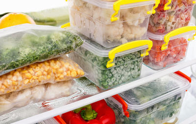 food containers in freezer